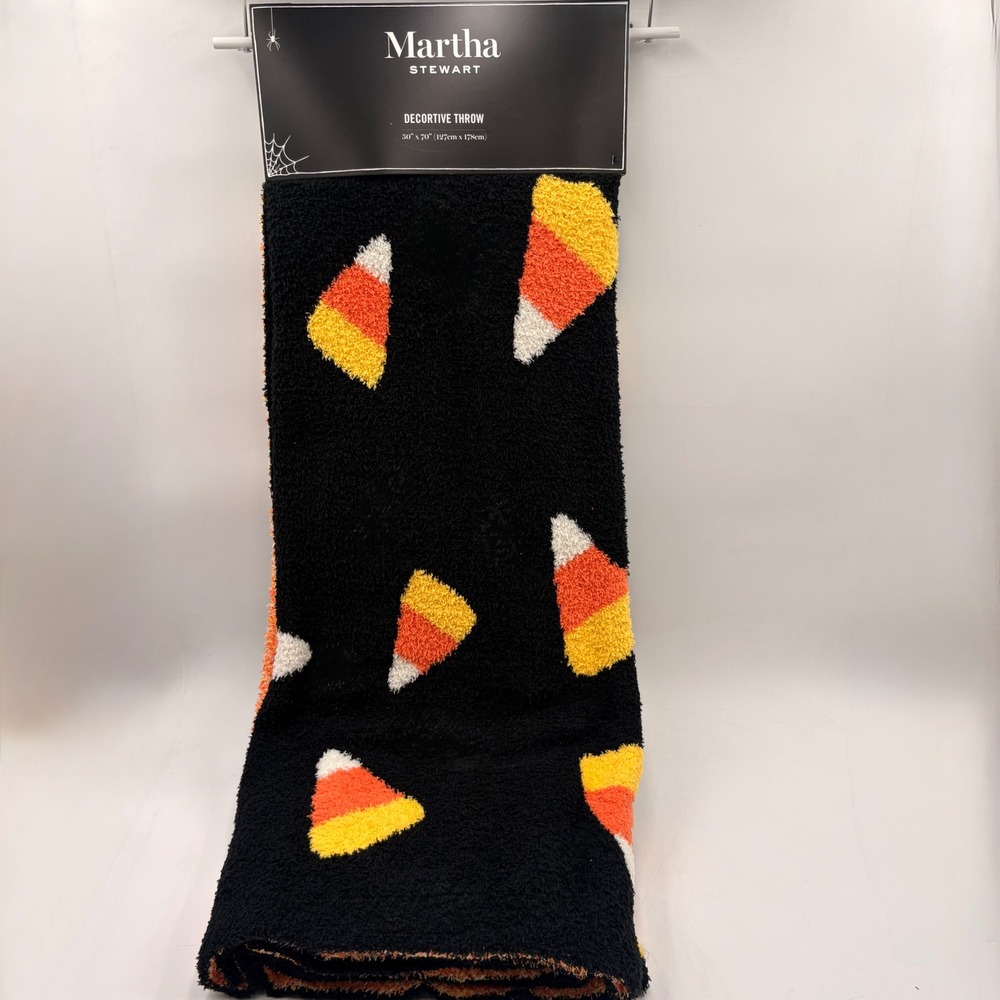 Martha‎ Stewart Halloween Candy Corn Decorative Throw Blanket Black 50x70 New